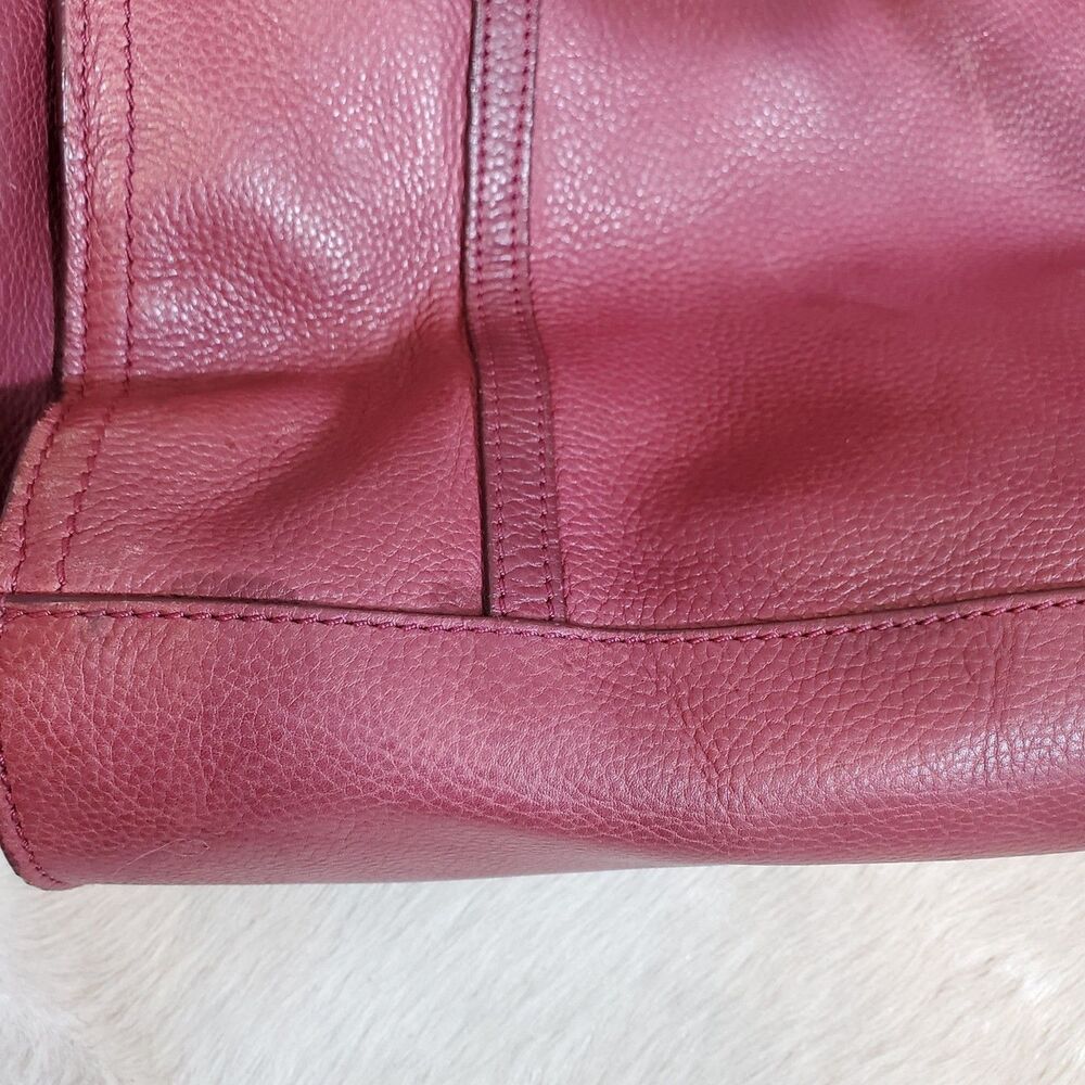 Zara Women's Large Genuine Leather Tote Bag Burgundy Gold Hardware Satchel - Picture 9 of 14